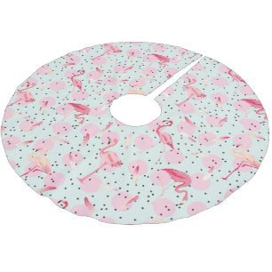 Jupon De Sapin En Polyester Brossé Flamant rose Sur Les Pois