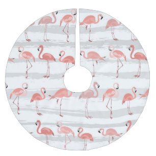 Jupon De Sapin En Polyester Brossé Flamant rose tropical Blue Stripes Motif