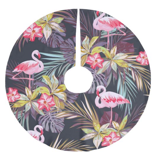 Jupon De Sapin En Polyester Brossé Flamant rose Tropical : Motif sans couture d'été (Devant)