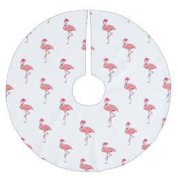 Jupon De Sapin En Polyester Brossé Flamants Motif Noël Père Noël