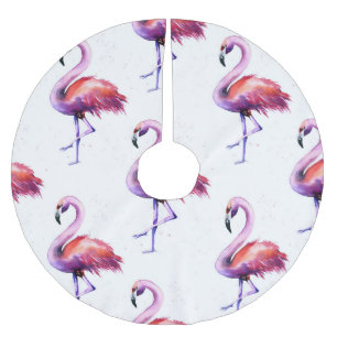 Jupon De Sapin En Polyester Brossé Flamants roses avec éclaboussures : motif aquarell