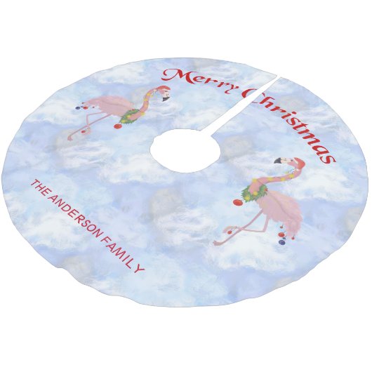 Jupon De Sapin En Polyester Brossé Flamants roses de Noël mignons (Angle)