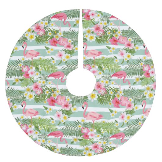 Jupon De Sapin En Polyester Brossé Flamants roses Et Grèves (Devant)