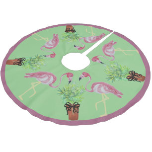 Jupon De Sapin En Polyester Brossé Flamants roses Flamant rose rose Palm Terra Cotta 