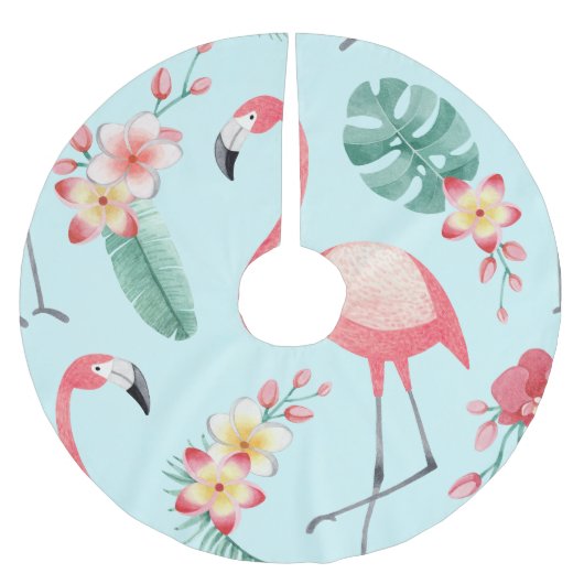 Jupon De Sapin En Polyester Brossé Flamants roses Fleurs tropicales Motif aquarelle (Devant)