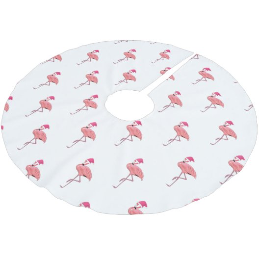 Jupon De Sapin En Polyester Brossé Flamants roses Noël Père Noël Motif (Angle)