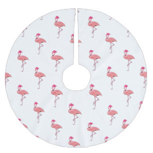 Jupon De Sapin En Polyester Brossé Flamants roses Noël Père Noël Motif