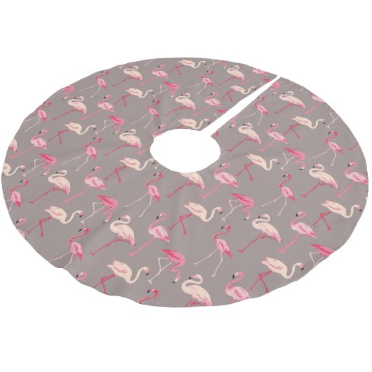 Jupon De Sapin En Polyester Brossé Flamants roses rétro| Monogramme 2 (Angle)
