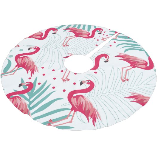 Jupon De Sapin En Polyester Brossé Flamingo tropical et feuille, motif d'été. (Angle)