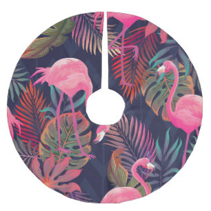 Jupon De Sapin En Polyester Brossé Flamingo tropical : motif vintage de palmier.