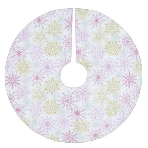Jupon De Sapin En Polyester Brossé Flammes de neige rose étincelante Brossé Polyester