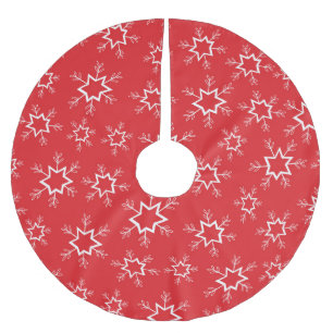 Jupon De Sapin En Polyester Brossé Flèches de neige, Flakes rouges et blancs, Neige