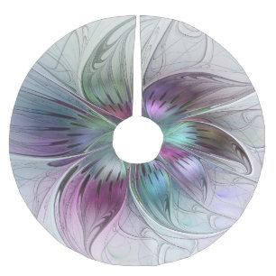 Jupon De Sapin En Polyester Brossé Fleur Abstraite colorée Art moderne floral fractal