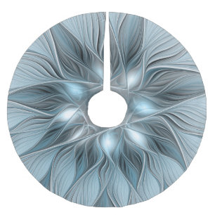 Jupon De Sapin En Polyester Brossé Fleur abstraite joyeuse bleu gris floral fractal
