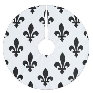 Jupon De Sapin En Polyester Brossé Fleur de Lis Motif, Royal French, Noir sur Blanc