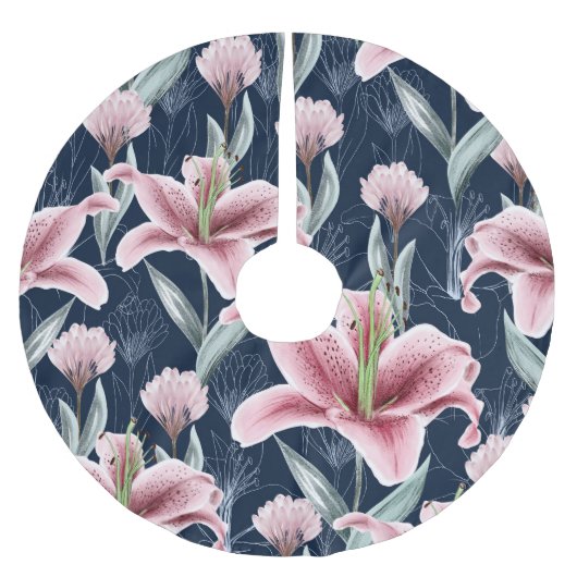 Jupon De Sapin En Polyester Brossé Fleur Lilly Rose Motif sans couture. (Devant)