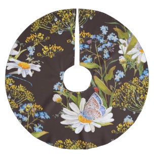 Jupon De Sapin En Polyester Brossé Fleur sauvage : aquarelle arrière - plan noire