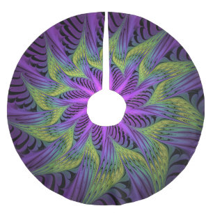Jupon De Sapin En Polyester Brossé Fleur Violette Verte Art Abstrait Moderne Fractal