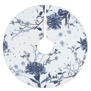 Jupon De Sapin En Polyester Brossé Fleurs bleues