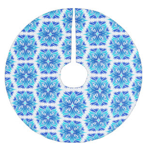 Jupon De Sapin En Polyester Brossé Fleurs Bleues, Motif De Fleurs, Modèle Floral