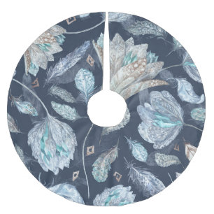 Jupon De Sapin En Polyester Brossé Fleurs Boho Chic : Aquarelle bleu foncé P