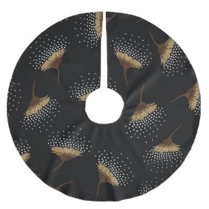 Jupon De Sapin En Polyester Brossé Fleurs Brown, arrière - plan noir sans soudure.