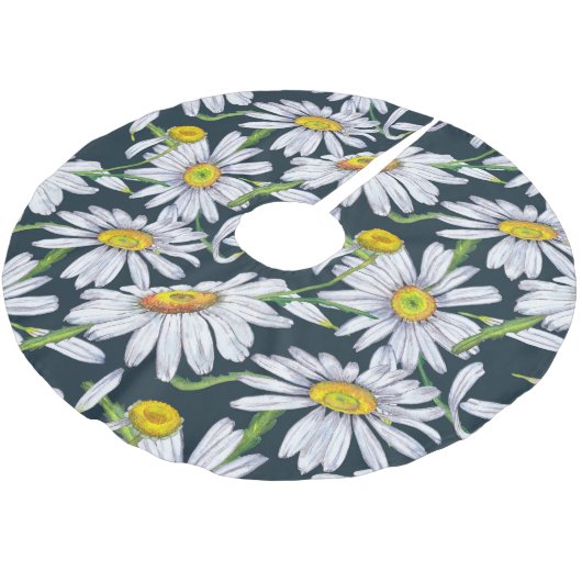 Jupon De Sapin En Polyester Brossé Fleurs chamomiles : Aquarelle bleu foncé. (Angle)