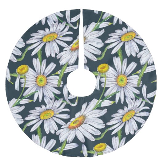 Jupon De Sapin En Polyester Brossé Fleurs chamomiles : Aquarelle bleu foncé. (Devant)