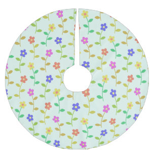 Jupon De Sapin En Polyester Brossé Fleurs colorées, Motif Floral, Verdure, Boho