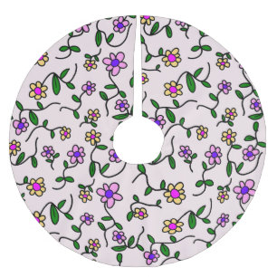 Jupon De Sapin En Polyester Brossé Fleurs Colorées, Motif Floral, Verdure, Boho