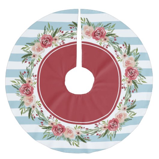 Jupon De Sapin En Polyester Brossé Fleurs d'aquarelle modernes Noël (Devant)