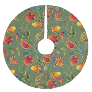 Jupon De Sapin En Polyester Brossé Fleurs d'aquarelle Paisley, motif indien sans soud