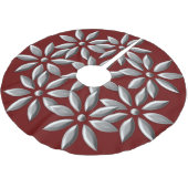 Jupon De Sapin En Polyester Brossé Fleurs d'argent de Noël Motif Marron (Angle)