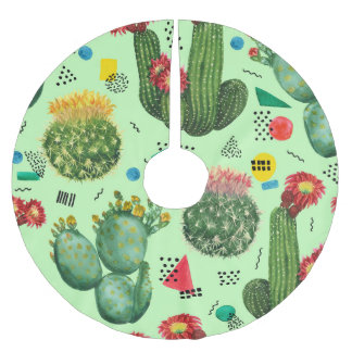 Jupon De Sapin En Polyester Brossé Fleurs de cactus : Aquarelle Arrière - plan géomét