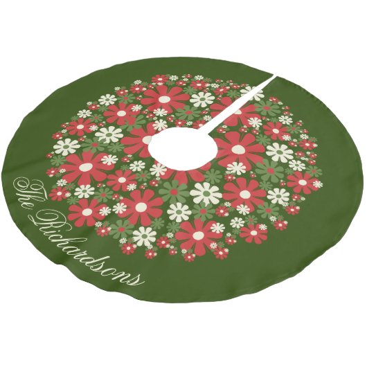 Jupon De Sapin En Polyester Brossé Fleurs de Noël Retro Personnalisées (Angle)