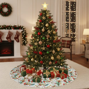 Jupon De Sapin En Polyester Brossé Fleurs de Noël tourbillonnantes