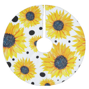 Jupon De Sapin En Polyester Brossé Fleurs de soleil jaunes Motif Arrière - plan blanc