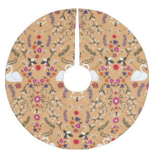 Jupon De Sapin En Polyester Brossé Fleurs délicates, imaginaire cygne sans couture mo