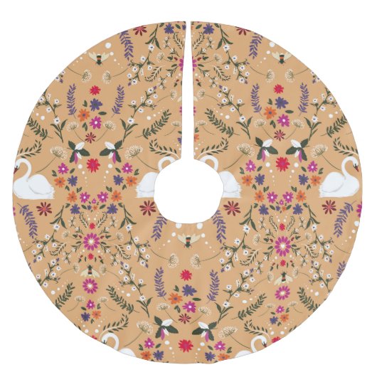 Jupon De Sapin En Polyester Brossé Fleurs délicates, imaginaire cygne sans couture mo (Devant)