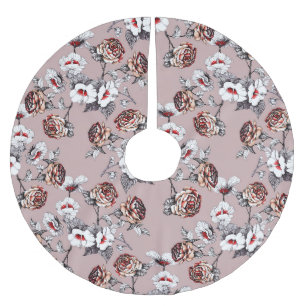 Jupon De Sapin En Polyester Brossé Fleurs dessinées à la main, motif d'aquarelle rose