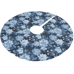 Jupon De Sapin En Polyester Brossé Fleurs d'hiver à carreaux bleus