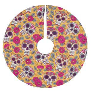 Jupon De Sapin En Polyester Brossé Fleurs du crâne : Arrière - plan de la fête mexica