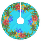 Jupon De Sapin En Polyester Brossé Fleurs hawaïennes Hibiscus Aqua (Devant)