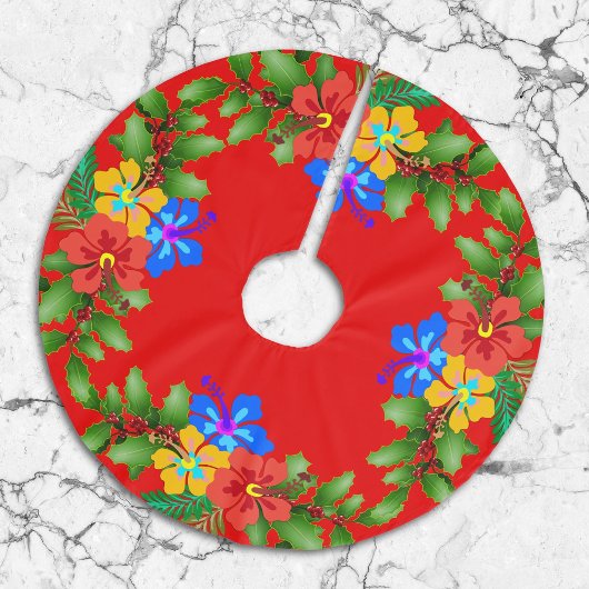 Jupon De Sapin En Polyester Brossé Fleurs hawaïennes Hibiscus Rouge