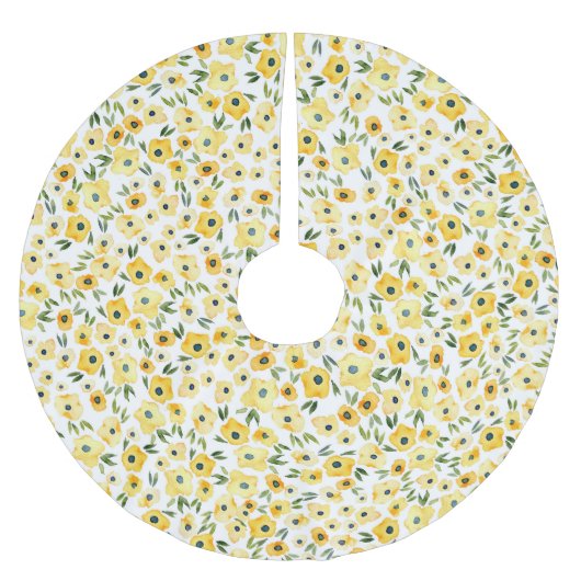 Jupon De Sapin En Polyester Brossé Fleurs Jaunes Minuscules : Aquarelle Sans Couleur. (Devant)