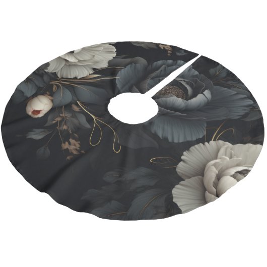 Jupon De Sapin En Polyester Brossé Fleurs noires et blanches (Angle)