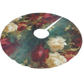 Jupon De Sapin En Polyester Brossé Fleurs rouges blanches vertes (Angle)