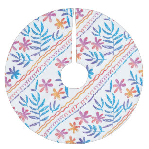 Jupon De Sapin En Polyester Brossé Fleurs tropicales dessinées à la main, motif feuil