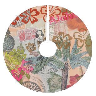 Jupon De Sapin En Polyester Brossé Fleurs vintages Hula Colorful Hawaiian Tropical