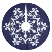 Jupon De Sapin En Polyester Brossé Flocon De Neige Blanc Sur Bleu Foncé (Devant)